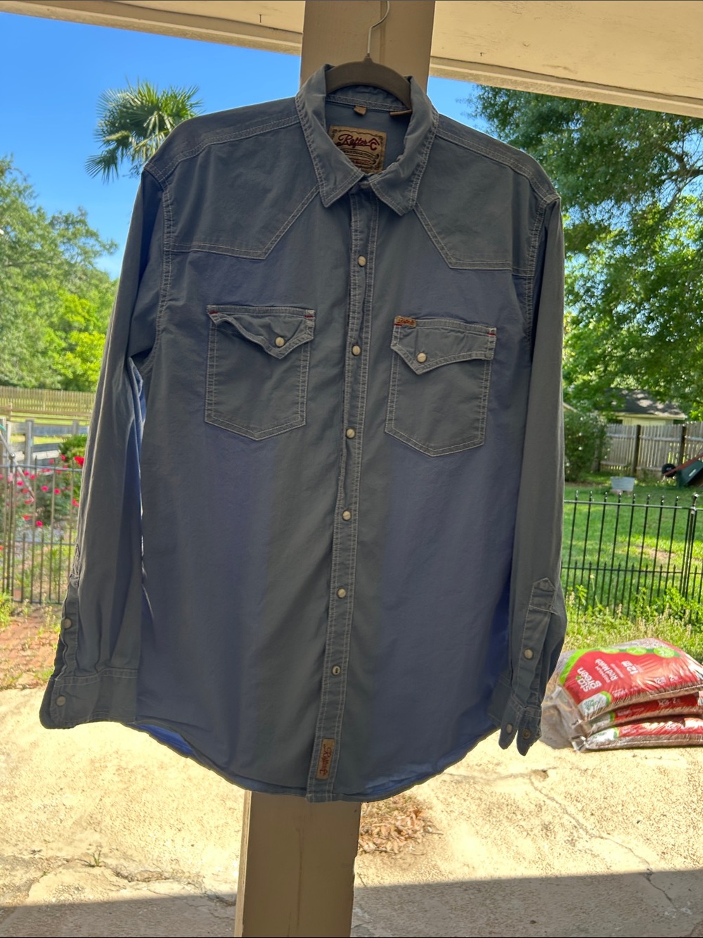 Retro Workwear Light Blue Button-Down Western Shirt